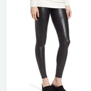 SPANX Black Faux Leather Leggings | Size M Regular